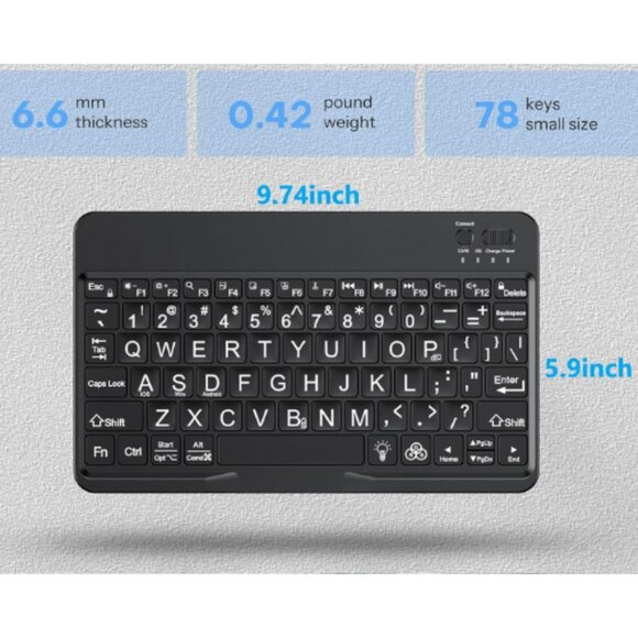 Large Print Mini  Bluetooth Keyboard w/ 7-Color Backlight – Rechargeable - Picture 2 of 5